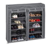 Relaxdays Meuble à Chaussures Tissu, 12 Compartiments, 36 Paires, Housse Amovible, HLP 107 x 115 x 30 cm, Anthracite