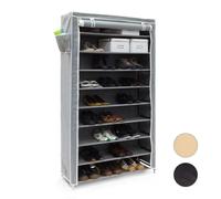 Relaxdays 10019125 Meuble à chaussures VALENTIN Housse tissu étagère armoir chaussures 10 Étages Dimensions HxLxP 161 x 88 x 30 cm pour 45 paires de chaussures fermeture éclair, Anthracite