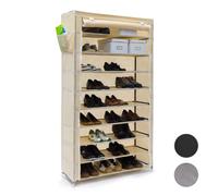 Relaxdays Meuble à chaussures VALENTIN Housse tissu étagère armoire chaussures 10 Étages Dimensions HxLxP 161 x 88 x 30 cm pour 45 paires de chaussures fermeture éclair, Beige