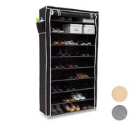 Relaxdays Meuble à chaussures VALENTIN Housse tissu étagère armoire chaussures 10 Étages Dimensions HxLxP 161 x 88 x 30 cm pour 45 paires de chaussures fermeture éclair, Noir