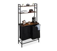 Relaxdays Meuble à Linge, 2 Compartiments Extensibles, HxLxP: 162x80x34 cm, étagères, Rangement vêtements, Noir - Marron