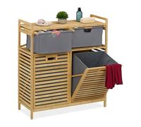 Relaxdays Meuble à Linge, 2 Sacs, 2 Petits paniers, Bambou et Polyester, H x L x P : 95 x 88 x 33 cm, Nature et Gris