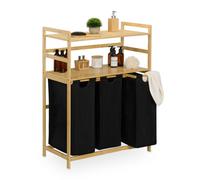 Relaxdays Meuble à Linge, 2 Niveaux Pratiques, 3 corbeilles coulissantes, H x L x P : 105 x 80 x 40 cm, Nature et Noir