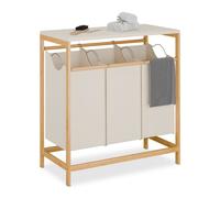 Relaxdays Meuble à Linge, 3 corbeilles, étagère, mélange de matériaux, H x L x P : 84,5 x 78,5 x 40 cm, Nature et crème