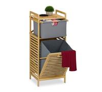 Relaxdays Meuble à Linge, Sac de capacité 30 litres, Bambou et Polyester, H x L x P : 95 x 40 x 33 cm, Nature et Gris
