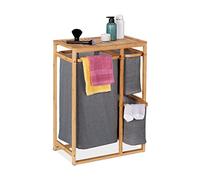 Relaxdays Meuble à Linge, 3 bacs, Bambou, étagère pour Salle de Bain avec Compartiments, HLP 70x50x30,5 cm, Nature/Gris