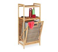 relaxdays Meuble à Linge, avec bac Pliable, 2 Surfaces de Rangement, Bambou et Tissu, HLP 95 x 40 x 30 cm, Nature/Gris