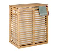 Relaxdays Meuble à Linge, avec Couvercle, 2 Sacs Amovibles, H x L x P : 61 x 53 x 35 cm, Nature et Beige