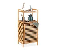 Relaxdays Meuble à Linge, bac Pliable, 2 Surfaces de Rangement, Bambou et Tissu, HLP env. 96x44x33 cm, Nature et Gris