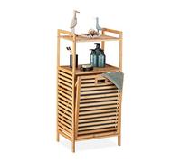 Relaxdays Meuble à Linge, bac Pliable, 2 Surfaces de Rangement, Bambou et Tissu, HLP env. 96x44x33 cm, Nature et Gris