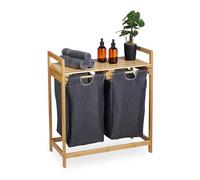 Relaxdays Meuble à Linge, Bambou, 2 Sacs Amovibles, Surface Pratique, HLP : 73x64x33 cm, Salle de Bain, Nature et Gris