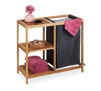 Relaxdays Meuble à linge, en bambou, étagère avec 3 niveaux, sac amovible, HLP : 65x68x33 cm, salle de bain, nature/gris