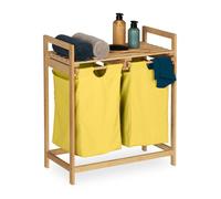 Relaxdays Meuble à Linge, Structure en Bambou, 2 Sacs Amovibles, H x L x P : 73 x 64 x 33 cm, Nature et Jaune