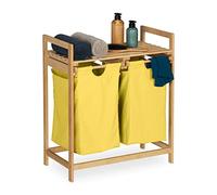 Relaxdays Meuble à Linge, Structure en Bambou, 2 Sacs Amovibles, H x L x P : 73 x 64 x 33 cm, Nature et Jaune