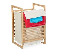 Relaxdays Meuble à Linge, Structure en Bambou, rectangulaire, Couvercle, HLP : 60 x 40 x 35 cm, Nature et crème