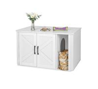 Relaxdays Meuble à litière, 50 x 85 x 49 cm, blanc, tapis anti-litière, entrée frontale, niche cache-litière chat