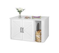 Relaxdays Meuble à litière Blanc avec accès, Tapis Anti-litière, Dimensions 50 x 85 x 49 cm