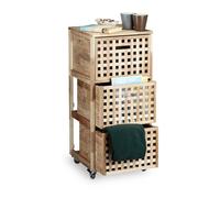 Relaxdays Meuble à roulettes 3 compartiments en bois et MDF H x L x P : env. 91 5 x 40 4 x 40 4 cm nature