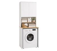 Relaxdays Meuble au-Dessus du Lave-Linge, 4 Compartiments, Blanc/Naturel
