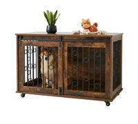 Relaxdays Meuble-cage chien, 2 portes & roulettes
