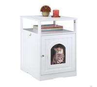 Relaxdays Meuble chat, large entrée, avec étagère, trous d’aération sur face arrière, HLP 64 x 48 x 53 cm, grotte, blanc
