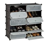 Relaxdays Meuble chaussures cubes rangement 10 casiers plastique chaussures modulable DIY HxlxP: 90x94x37 cm, noir