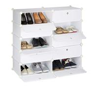 Relaxdays Meuble chaussures cubes rangement 10 casiers plastique chaussures modulable DIY HxlxP: 90x94x37 cm, blanc