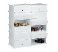 Relaxdays Meuble chaussures fermé rangement 12 casiers plastique chaussures modulable DIY HxlxP: 108x94x37 cm, blanc