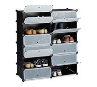 Relaxdays Meuble chaussures fermé rangement 12 casiers plastique chaussures modulable DIY HxlxP: 108x94x37 cm, noir