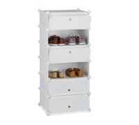 Relaxdays Meuble chaussures fermé rangement 6 casiers plastique chaussures modulable DIY HxlxP: 107x49x37 cm, blanc