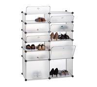 Relaxdays Meuble chaussures plastique étagère 12 casiers plug-in portes armoire HxlxP: 125 x 94 x 37 cm, transparent
