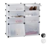 Relaxdays Meuble chaussures plastique étagère 8 casiers système plug-in portes HxlxP: 91 x 94,5 x 36,5 cm, transparent