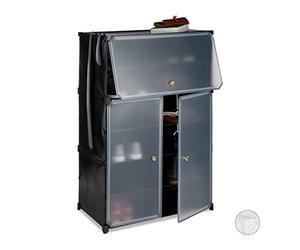Relaxdays Meuble Chaussures Plastique XXL étagère 6 casiers système Plug-in 24 Paires 94 x 61,5 x 31,5 cm, Noir