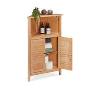 Relaxdays Meuble d’Angle, Bambou, HxLxP: 92x58x30 cm, Rangement pour Salle de Bain avec 2 Portes à lamelles, Nature