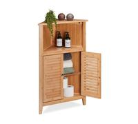Relaxdays Meuble d’angle, bambou, HxLxP: 92x58x30 cm, rangement pour salle de bain avec 2 portes à lamelles, nature