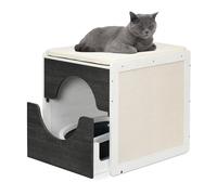 Relaxdays Meuble de litière caché pour Chats, Meuble de tiroir, Coussin et tiroir, LPL : 57 x 50 x 60 cm, Blanc Gris