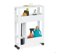 Relaxdays Meuble de rangement, 2 compartiments ouverts, emplacement pour la brosse WC, HLP 71,5 x 17 x 50 cm, blanc