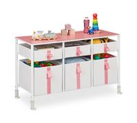 Relaxdays Meuble de Rangement pour Enfants, 6 tiroirs, Commode, env. 61,5 x 100 x 40,5 cm, Tissu et métal, Blanc/Rose