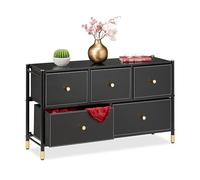 Relaxdays Meuble de Rangement, HxLxP : 58,5 x 100 x 30 cm, 5 tiroirs, Commode Tissu & Acier, Compartiments, Noir - doré