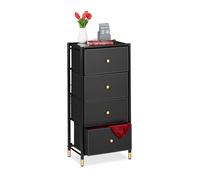 Relaxdays Meuble de Rangement, HxLxP : 98,5 x 46 x 30 cm, 4 tiroirs, Commode Tissu & Acier, Compartiments, Noir - doré