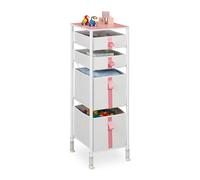 Relaxdays Meuble de Rangement pour Enfants, 4 tiroirs, Commode, Blanc/Rose | env. 109,5 x 36 x 40,5 cm, tissu et métal