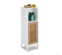 Relaxdays Meuble de Salle de Bain, 3 Compartiments, Non Fixe, HxLxP: 96,5 x 30 x 30 cm, Porte en rotin, Blanc - Nature