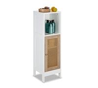 Relaxdays Meuble de Salle de Bain, 3 Compartiments, Non Fixe, HxLxP: 96,5 x 30 x 30 cm, Porte en rotin, Blanc - Nature