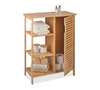 Relaxdays Meuble salle de bain bambou, 3 étagères & compartiment, HxLxP: 87,5 x 67 x 33 cm, rangement avec porte, nature