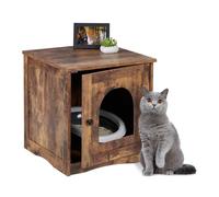 Relaxdays Meuble de Toilette pour Chat, Porte & Ouverture, Design Industriel, HxLxP: 50x48x50 cm, Cache-litière, Marron