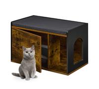 Relaxdays Meuble de Toilette pour Chat, Maison avec Assise, HLP : 45,5 x 75 x 43 cm, Cache-litière, Marron/Noir