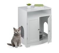 Relaxdays Meuble de Toilette pour Chat, 2 Ouvertures latérales, Compartiment Ouvert, HLP : 73,5 x 60 x 43,5 cm, Blanc