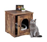 Relaxdays Meuble de Toilette pour Chat, Porte & Ouverture, Design Industriel, HxLxP: 50x48x50 cm, Cache-litière, Marron