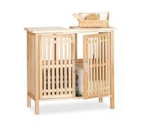 Relaxdays Meuble dessous de lavabo en noyer salle de bain rangement armoire porte, nature