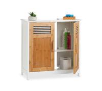 Relaxdays 10021873 Meuble Dessous Lavabo, Portes Bambou, Tablette Réglable Hauteur, Encoche Siphon, 60x60x30 cm, Nature/Blanc, Natur-weiß, 60 x 60 x 30 cm